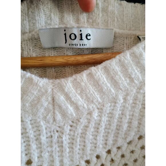 Joie women's Crew neck sweater cableknit cream wool cotton blend cottage core - Picture 6 of 10
